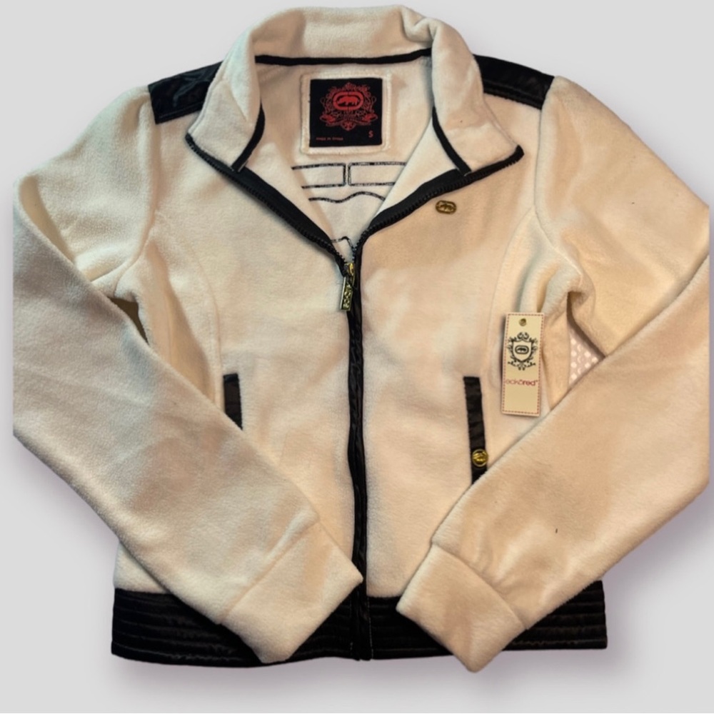 fluffy white ecko jacket.